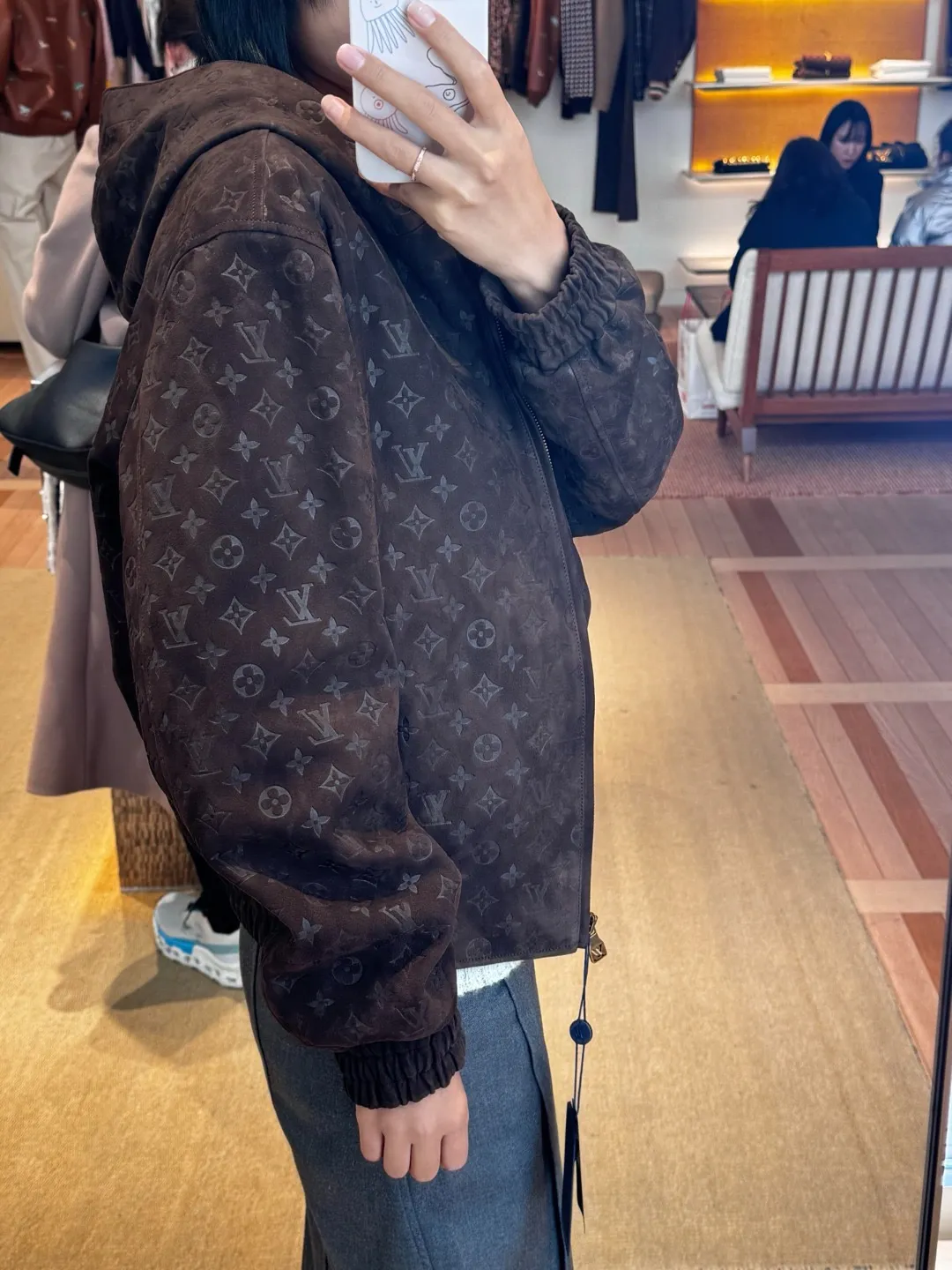 Louis Vuitton/embossed suede leather hooded jacket